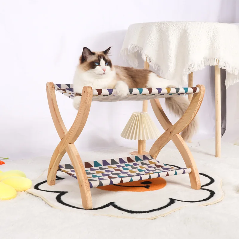 

Universal Removable and Washable Cat Nest, Pet Camp Bed, Dog Kennel, Double Wooden Cat Hammock, Four Seasons