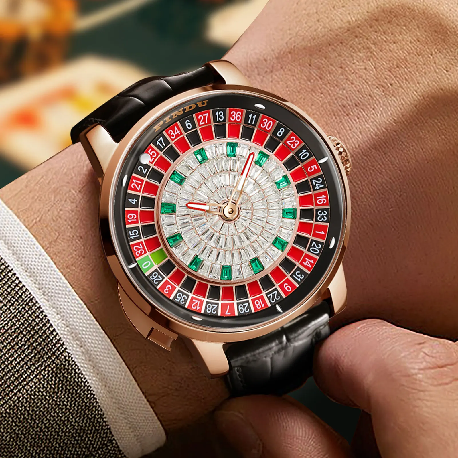PINDU Player Series Mechanical Watches for Men European Roulette Game Dial Automatic Movement Funny Design Party  Watch 3