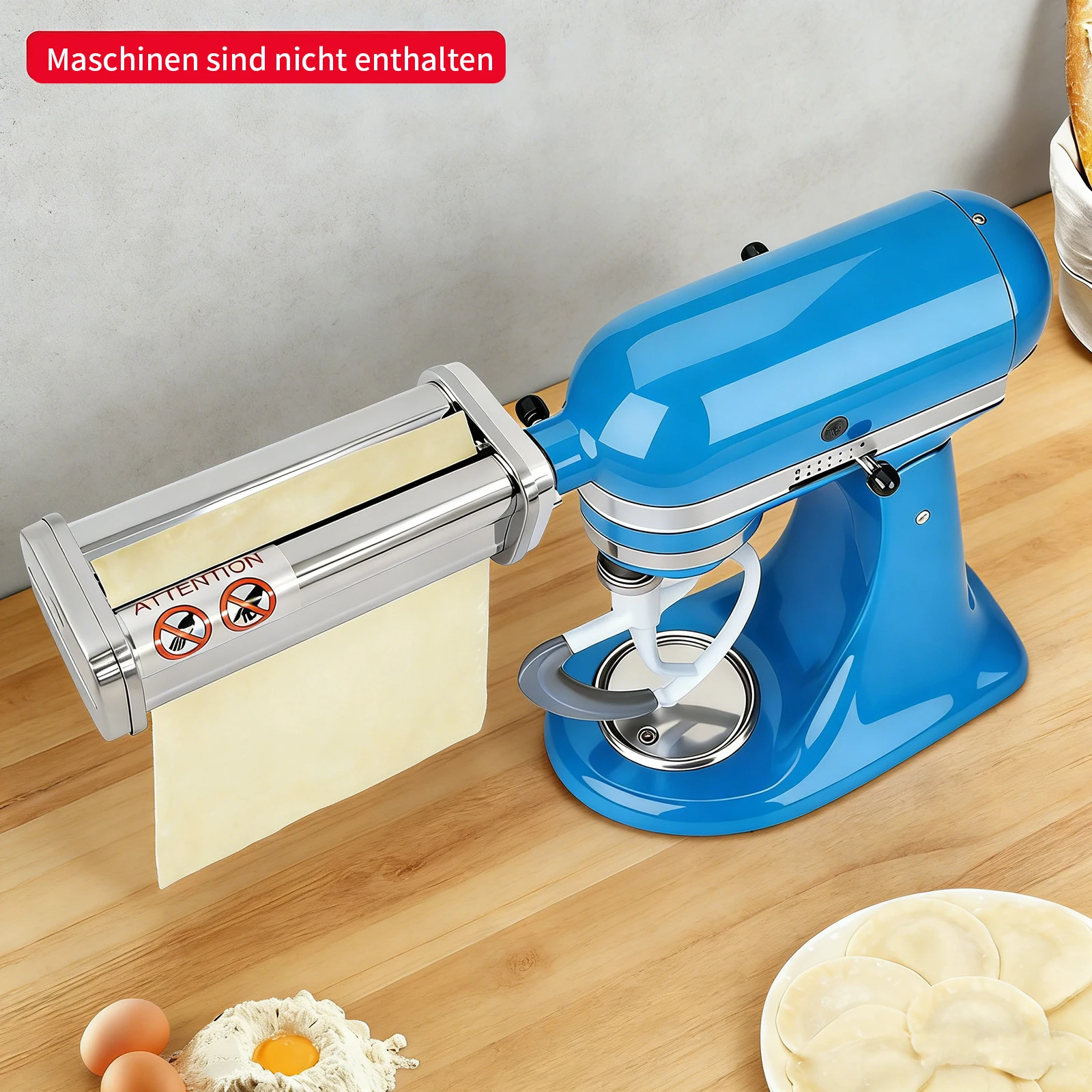 Standmixer-Teigroller-Aufsatz mit einstellbarer Dicke, Edelstahlkonstruktion für den Einsatz in der Küche – Detail 3