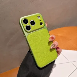 Premium Solid Leather Matte Shockproof Case with Large Camera Window Cover - iPhone 15 (Green)