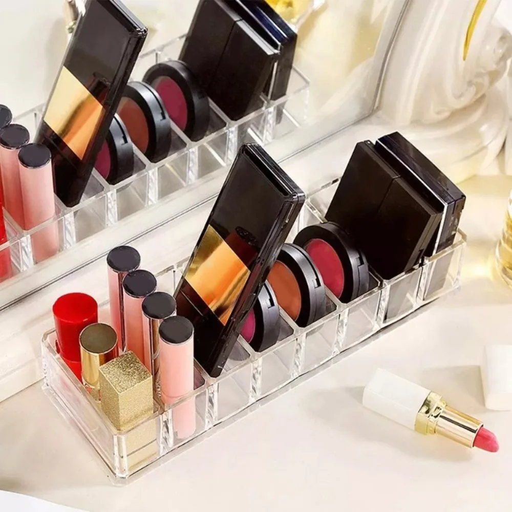 Clear Multi-Functional Makeup Organizer with 8 Compartments - Versatile Cosmetic Display Holder
