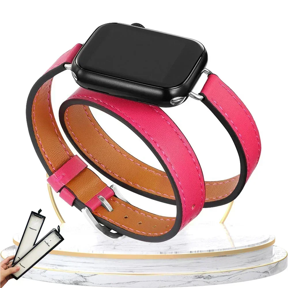 Elegant Double-Loop Leather Watch Strap Bracelet