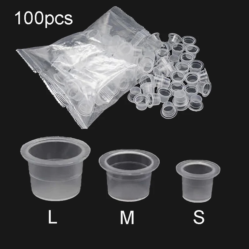 100pcs Plastic Disposable Microblading Tattoo Ink Cups Permanent Makeup Clear Pigment Cap Holder Container Tattoo ophir 10pcs squeezable pigment bottles plastic sealed airbrush tattoo ink dropper empty paste liquid dispensing containers mg057