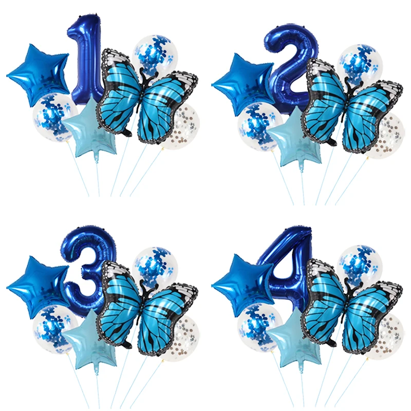 Blue Butterfly Birthday Balloon Set - 7-Piece Party Decoration Kit