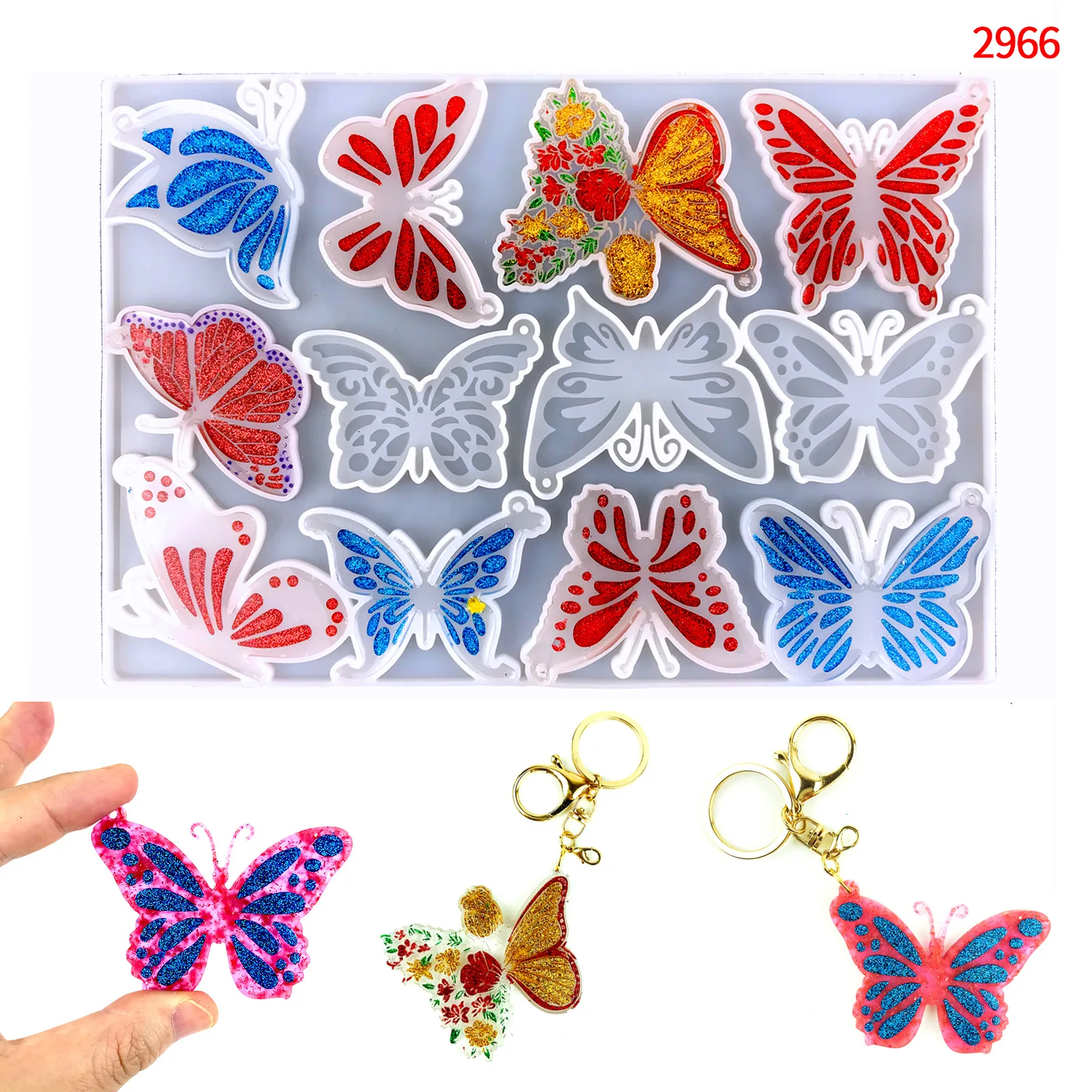 12 Kinds of Butterfly Combination Keychain Resin Mold Crown Jewelry Backpack Mobile Phone Pendant Decoration Epoxy Resin Mold 18 kinds animal modeling epoxy resin keychain silicone mold diy jewelry molds for resin casting handicraft accessories