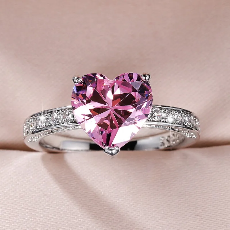 Huitan Colorful Heart Cubic Zirconia Rings for Women White