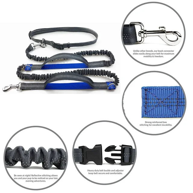 Hands-Free Reflective Dog Running Leash with Dual Handles 3