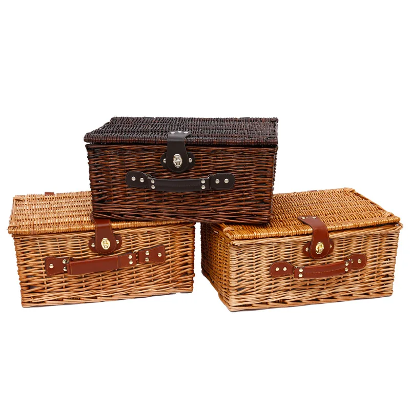 Rattan wicker picnic basket outdoor picnic household storage basket fruit steak vegetable basket with cutlery 5