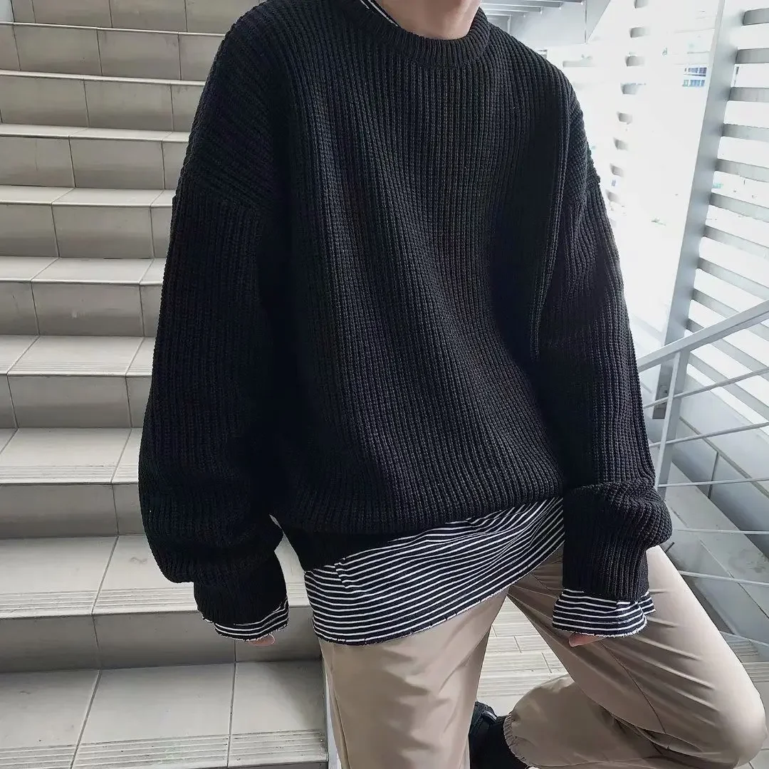 Basic Sweater Men's Round Neck Sweater Knit Pullover