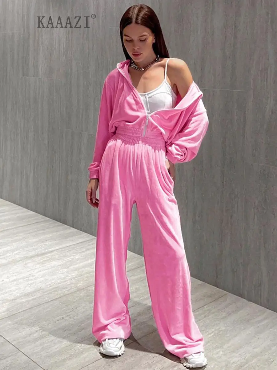 

KAAAZI Casual Fashion Long Sleeve Women Sport Suit 2023 Autumn New Long Pants Two Piece Set Office Lady Set Short Top Loose Fit