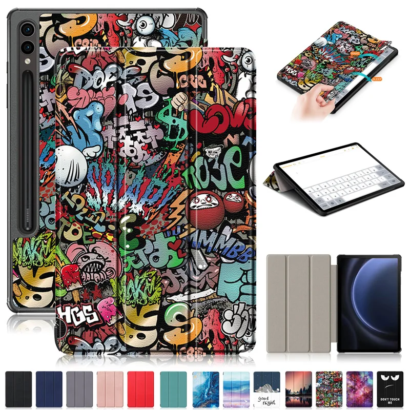 Capa de Couro Inteligente para Samsung Tab Funda Galaxy Tab Estojo s9 fe Plus 12.4 Pintura de Moda