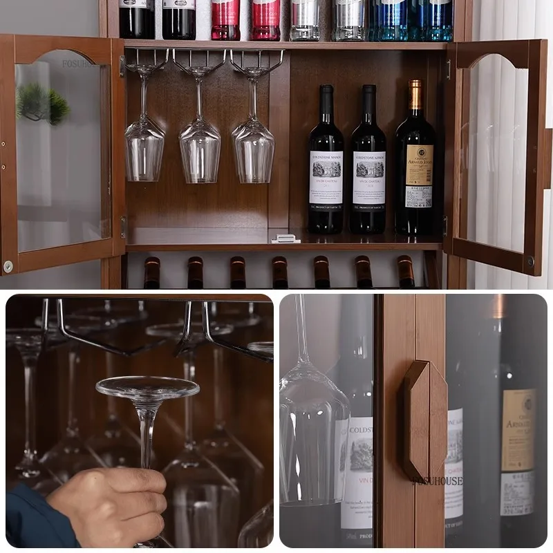 European Bamboo Wine Cabinets Living Room Modern Storage Display Cabinet Showcase Multi Layer Wine Rack Designer Bar Furniture