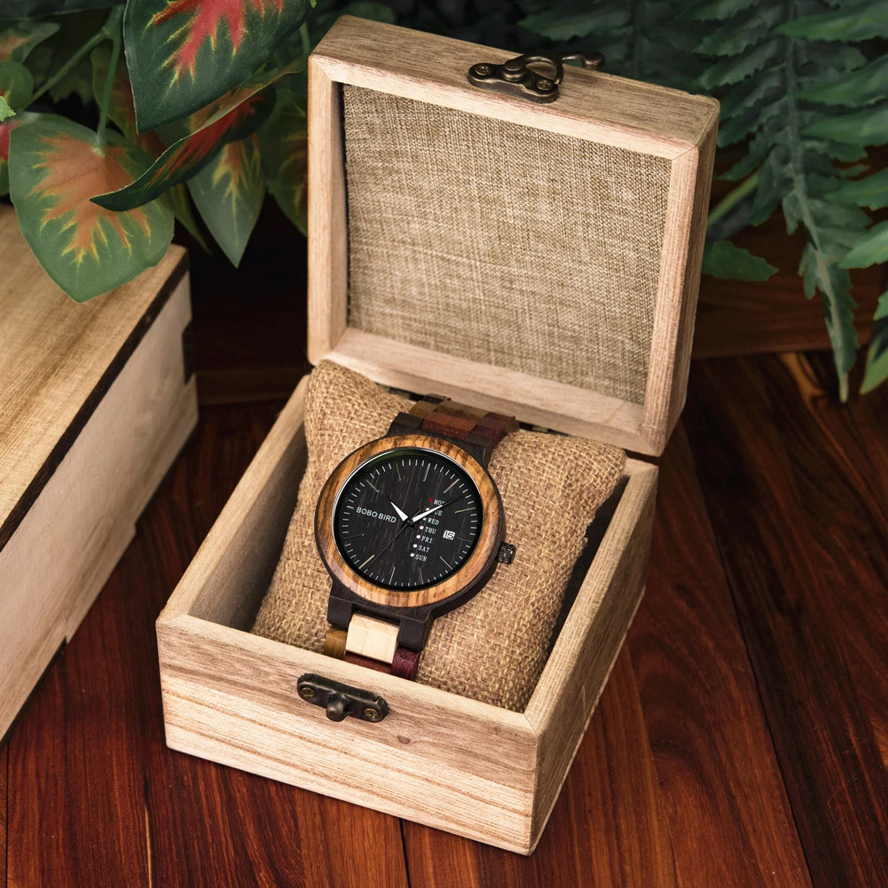 BOBO BIRD Couple Watches Color Blocking Wooden Wristwatch for Men / Women Valentine's Day Gift 5