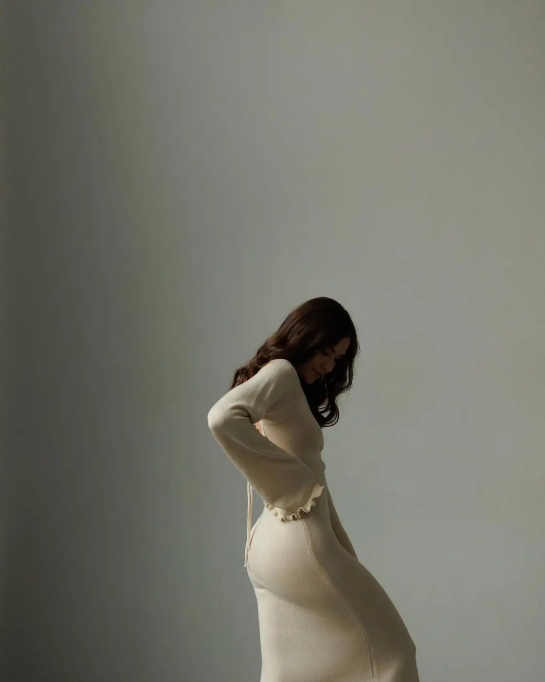 Ruffled Backless Knit Dress Solid Female Casual Lace-Up High Waist Long Sleeve Maxi Dress Knitwear Bandage Fashion Dress