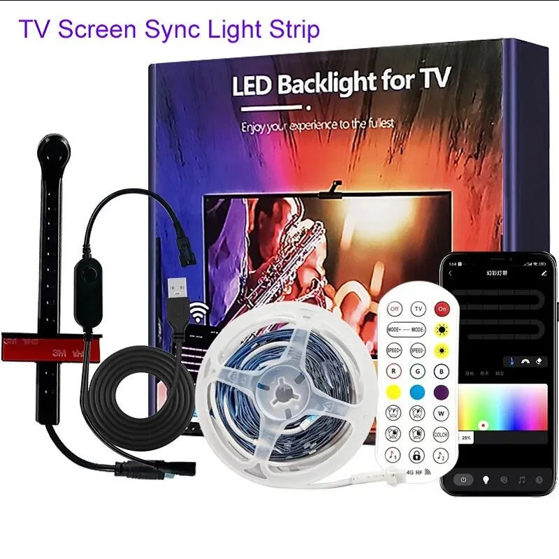 ตัวเลือกสินค้า แถบแสง RGB ปรับสีได้ ควบคุมผ่านแอป สำหรับทีวี