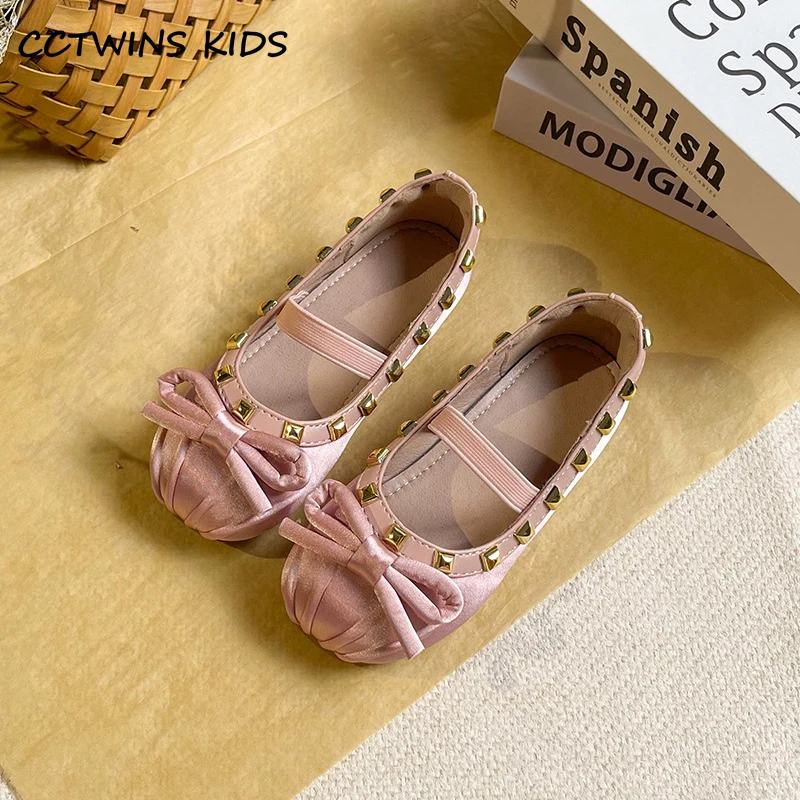 Girls Shoes 2023 Autumn Kids Fashion Brand Mary Jane Dress Dance Princess Flats Baby Toddler Stud Bow Non Slip Shoes Soft Sole