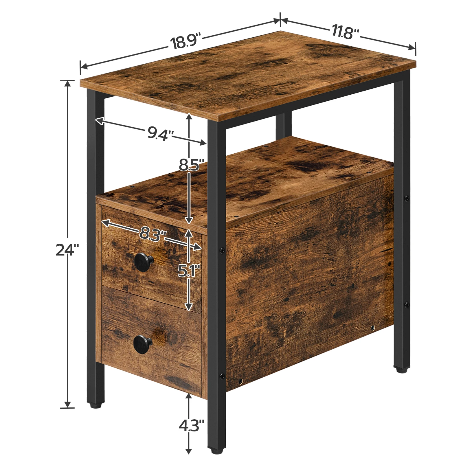 End Table, Narrow Chairside Table with Drawer and Open Storage Shelf, Nightstand for Small Spaces, Stable and Sturdy Constructio 4