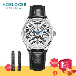 AGELOCER Women's Top Brand Mechanical Skeleton Automatic Luxury Watch Elegant Ladies Christmas Valentine