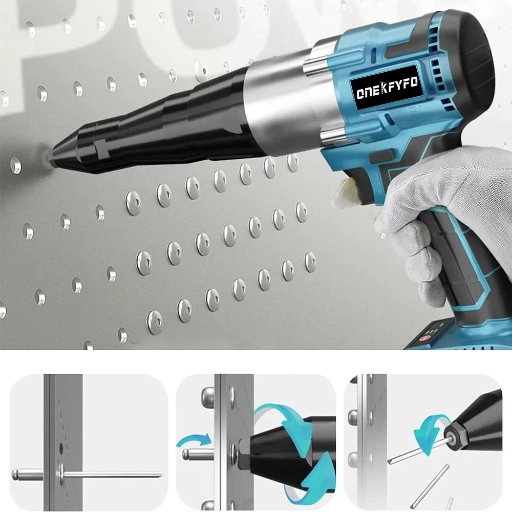 Electric 18V Brushless Electric Rivet Gun Cordless Rivet Nut Gun Automatic Rivet Tool With LED Light For 18V Makita Battery 5