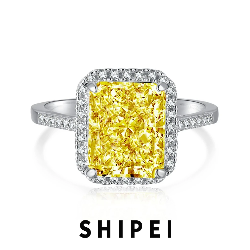 

SHIPEI 925 Sterling Silver Crushed Ice Cut 8*10 MM Citrine Pink Sapphire White Sapphire Gemstone Cocktail Ring Fine Jewelry Gift