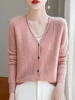 Autumn Winter Women 100% Merino Wool Cardigan Cashmere V-neck Sweater Curled Twisted Hollow Out Knitwear Bottoming Clothing Tops 3