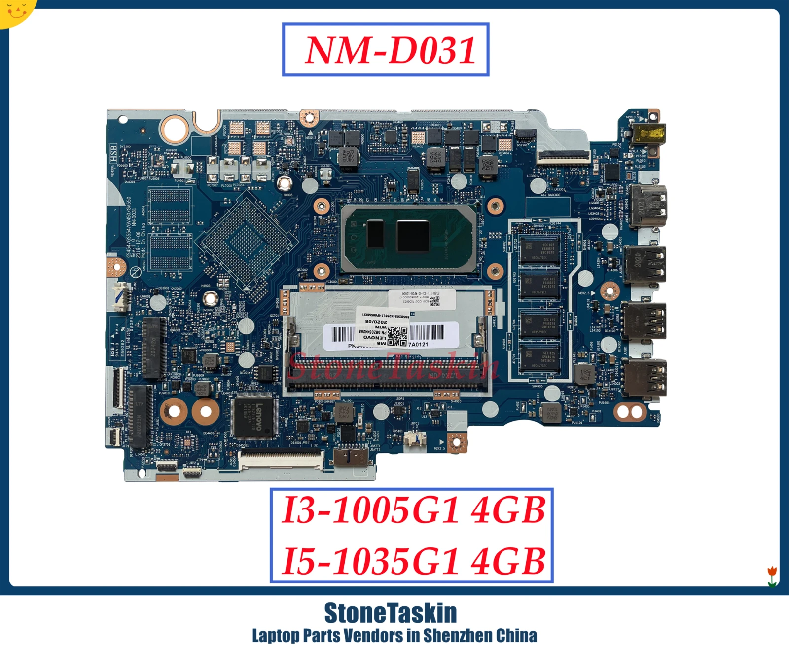 StoneTaskin 5B20S44268 For Iconic Brand Ideapad 3-15IIL05 Laptop Motherboard With I3-1005G1 I5-1035G1 CPU 4GB RAM NM-D031 100% Tested