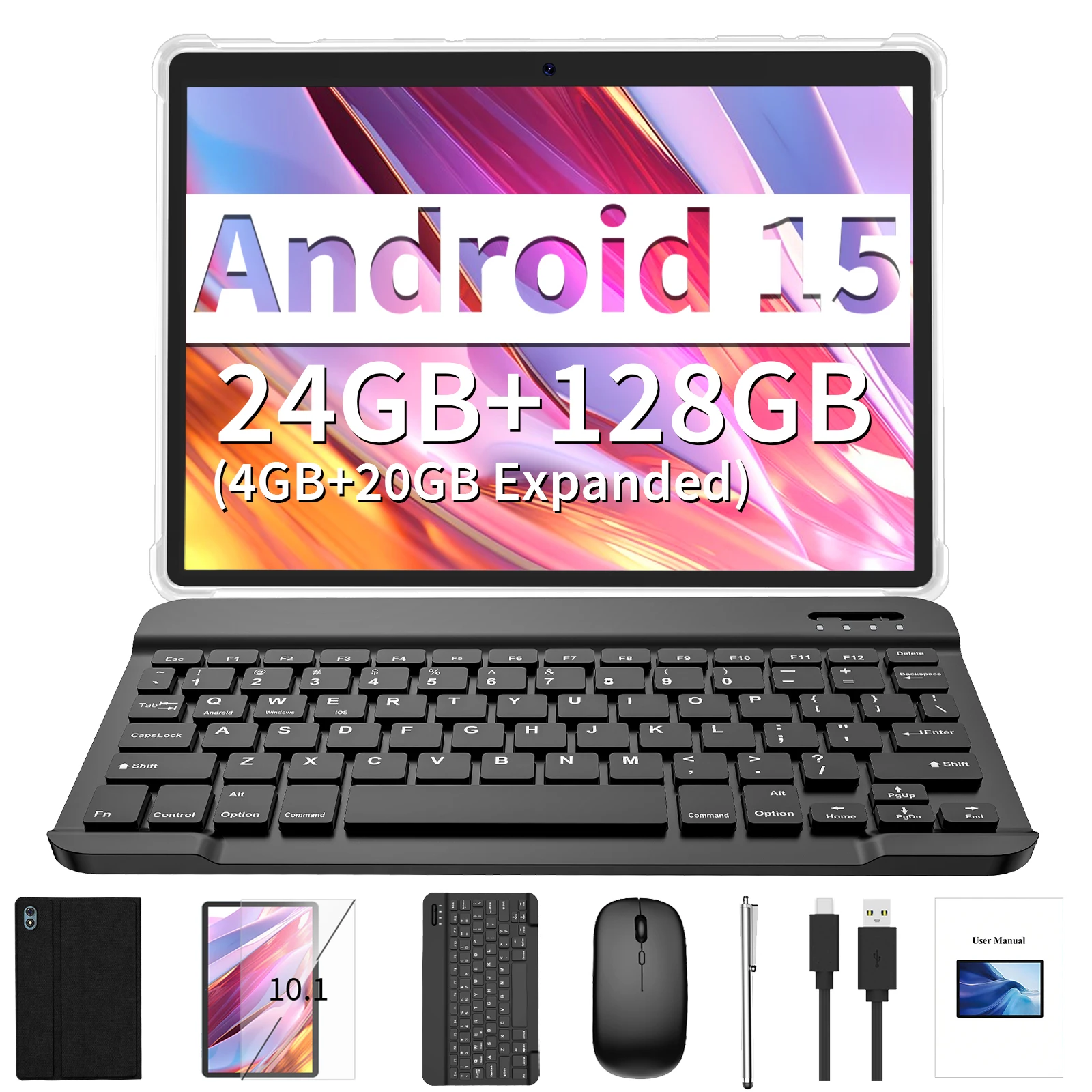 Relndoo 2025 新しい Android 15 タブレット、24GB (4+20GB 拡張