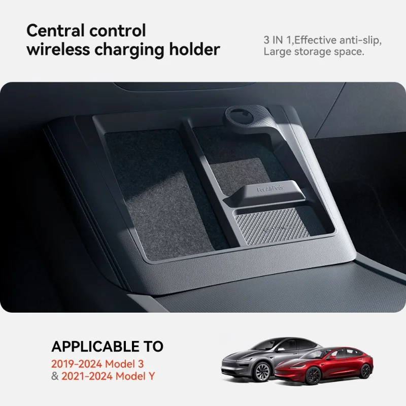 Wireless Charging Stand for Tesla Model 3 Highland-Phone, Headphones, Watch, Wireless Charging Anti-slip Stopper