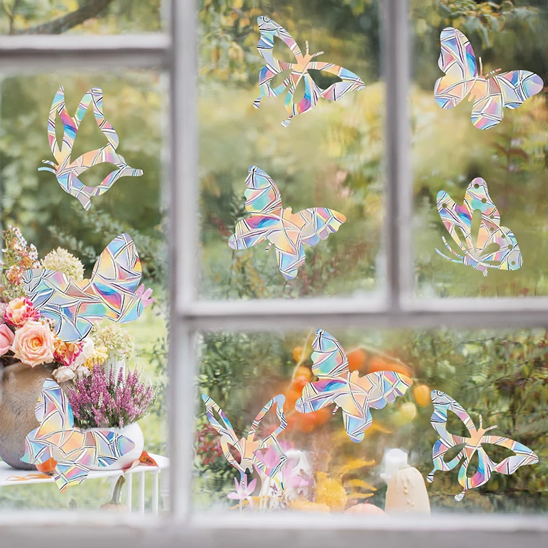 Rainbow Prism Electrostatic Glass Stickers PVC Butterfly Static Window Stickers Sun Catcher Home Decor Wall Decal 1Set