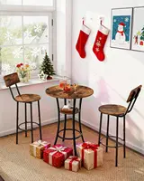 Round Bar Table, 2-Tier High Top & Counter Height Dining Table, for Bistro, Pub, Kitchen, Living Room, Rustic Brown, Customized 4