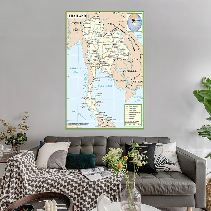 100*150cm Map of The Thailand Wall Decorative Poster Non-woven Canvas Painting Art Print Living Room Home Decor School Supplies