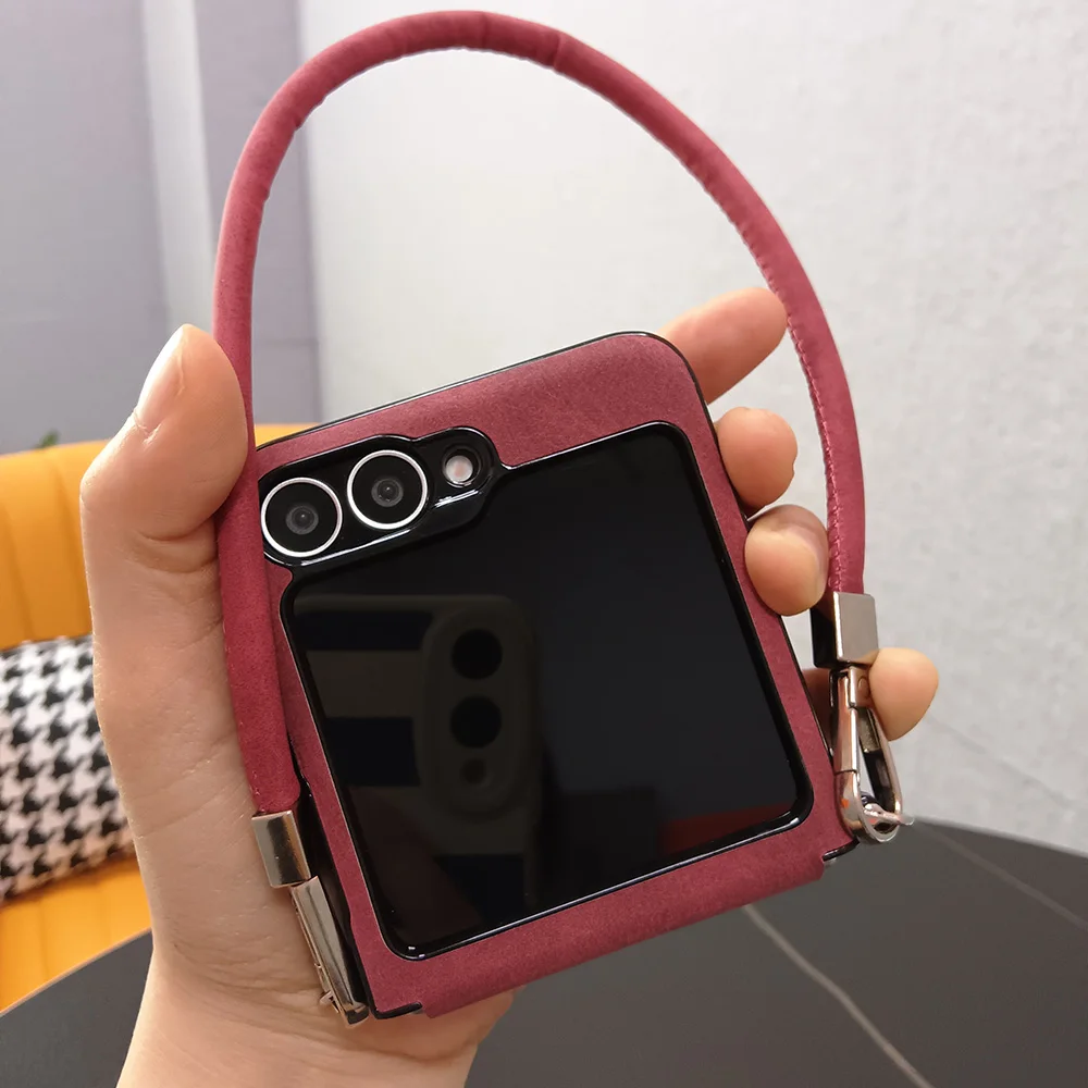 SheepSkin PU Leather Phone Cover with Wrist Strap and Portable Lanyard