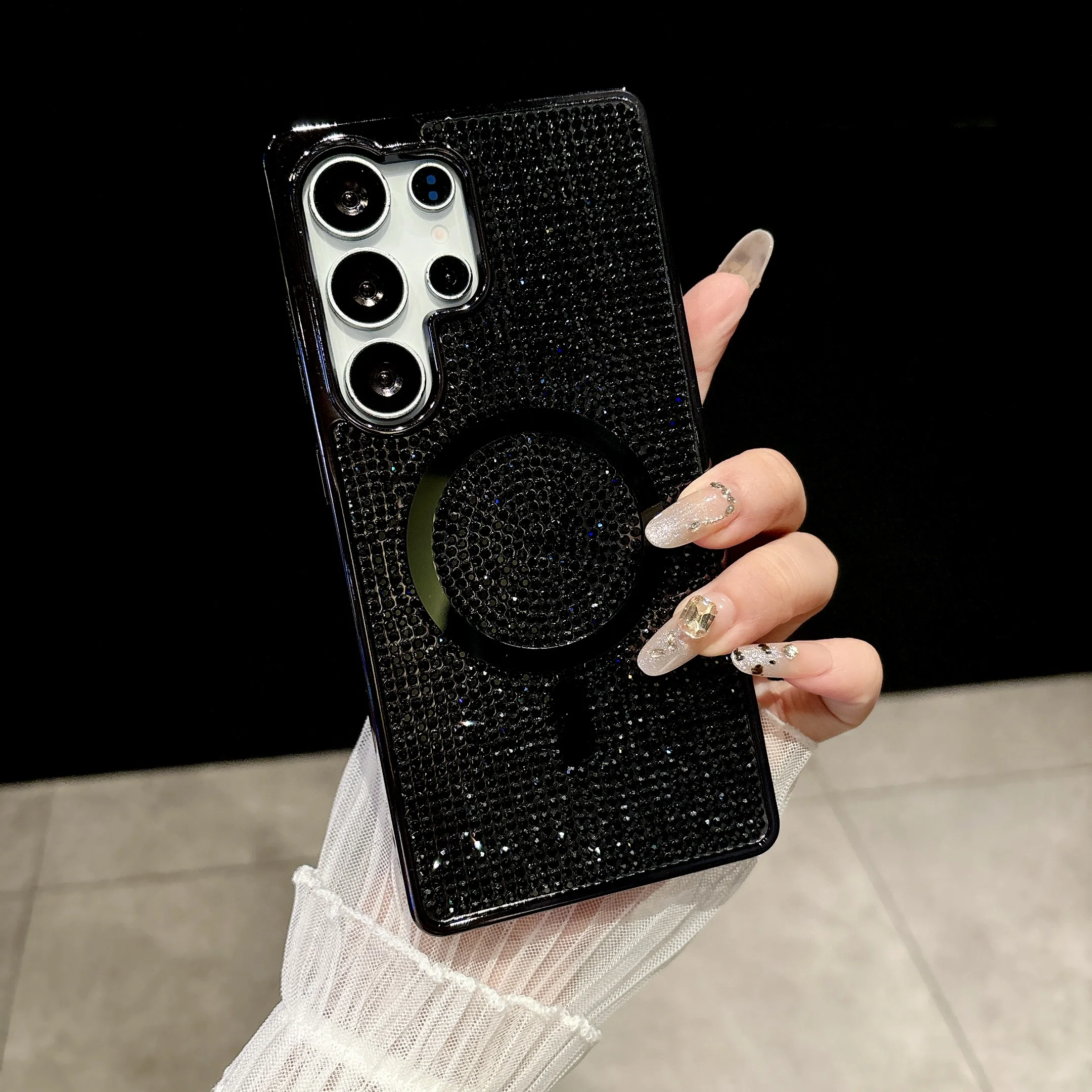 Glitter Diamond Plating TPU+PC Phone Case with Wireless Charging and Magnetic Feature - Girly Cover