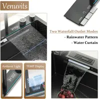 Black Kitchen Sink Twin Waterfall Kitchen Sink 31.5" Stainless Steel Single Bowl Sink with Faucet, Modern Honeycomb Workstation 2
