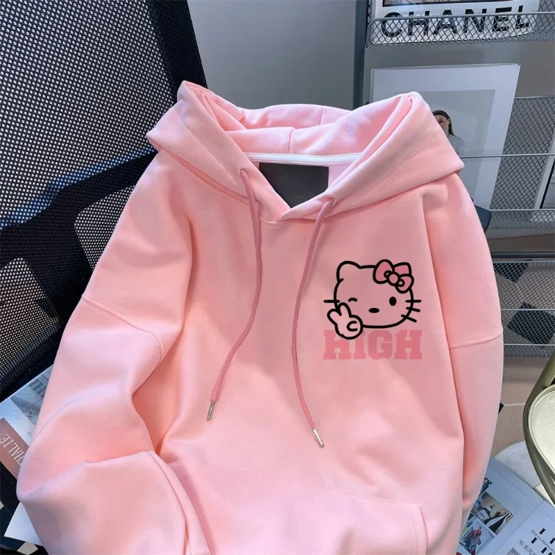 Sanrio Hello Kitty Hooded Sweatshirt Women Autumn Winter Y2k Clothes Cartoon Long-sleeved Sweatshirt Casual Fashion Coat Top