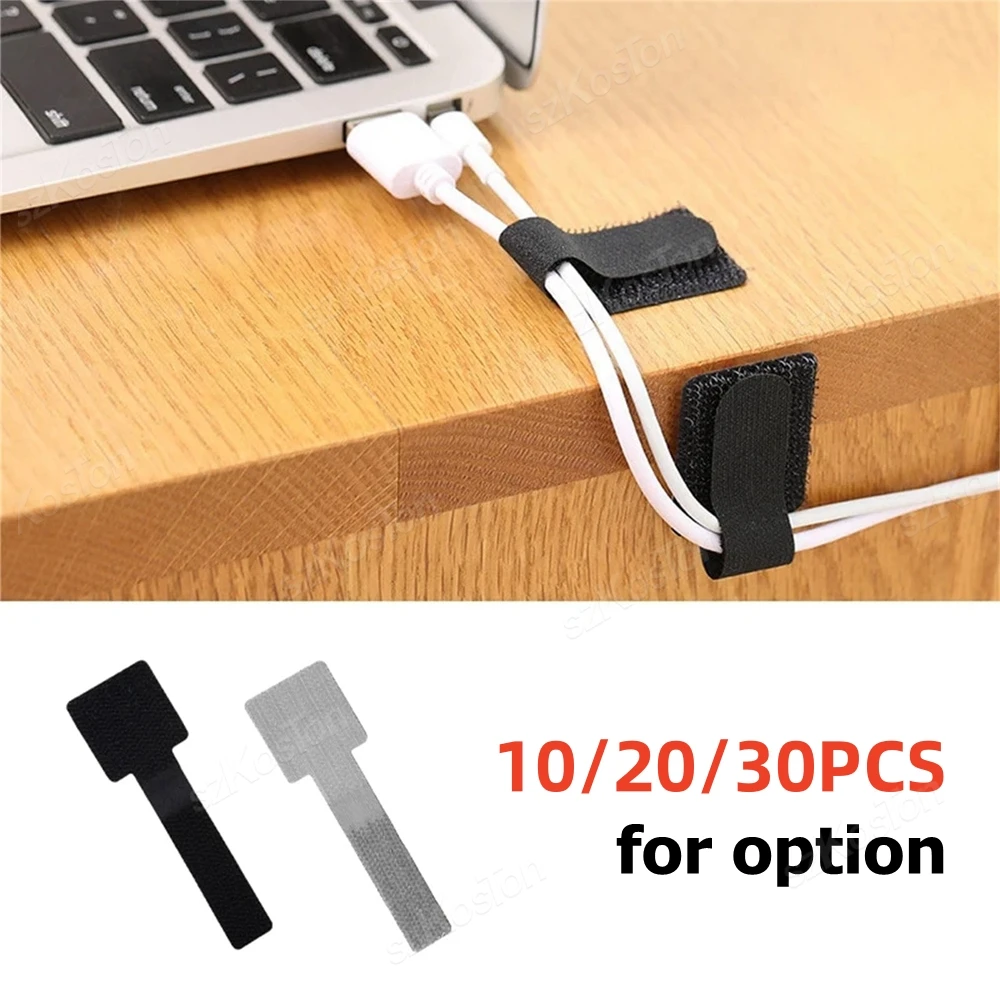 30/20/10pcs Cable Tie Data Cable Organizer Desktop Cable Manager Computer Cable Harness Wire Network Cable Routing Holder