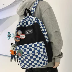 Fashion Nylon Backpack Trend Women Checkerboard Wear Day Pack Laptop Bag Large Capacity Outdoor Travel Student Book Schoolbag