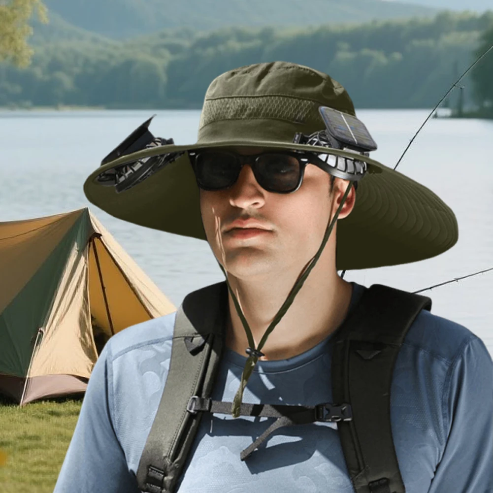 Nylon Outdoor Sun Hat with Solar Fan for Beach Garden
