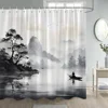 Japanese Style Flowers Bird Shower Curtain Abstract Mountain Red Floral Plant Ink Art Landscape Fabric Decor Bathroom Curtains 5