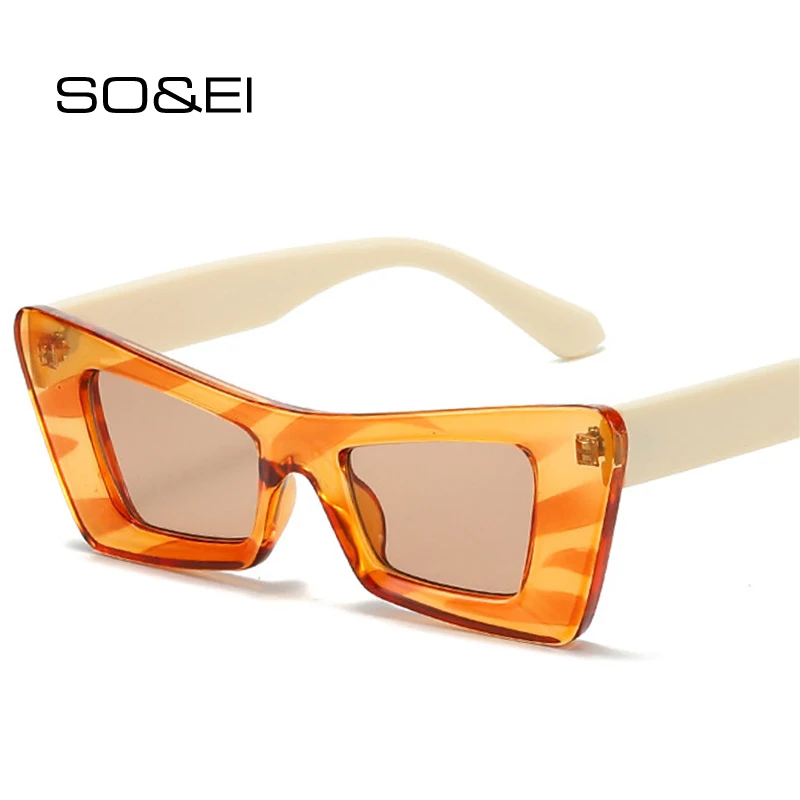 

SO&EI Ins Popular Fashion Cat Eye Sunglasses Women Retro Brand Designer Contrast Color Eyewear Men Shades UV400 Sun Glasses