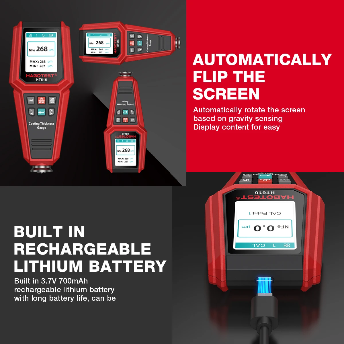 Paint Thickness Gauge HABOTEST HT616 Car Coating Thickness Gauge 0-1500UM Car Film Paint Thickness Tester Measurement Save calibration data in groups paint coating meter,paint thickness gauge,thickness gauge,wet film thickness gauge