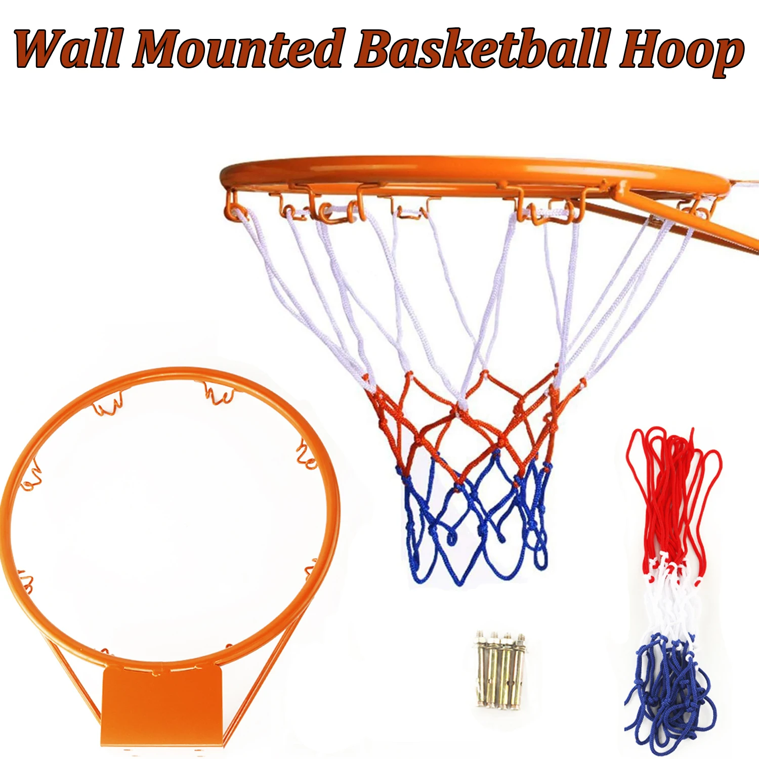 Description Picture 2 of item32CM Kids Basketball Hoop Set Wall Door Mounted Basketball Solid Rim Frame with 1 Net 4 Expansion Screw Hanging Basketball Hoop