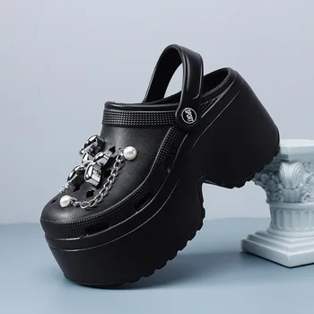 Women's Diy Clogs Clogs Slippers Woman Garden Shoes Beach Sandals Non Slip Summer Chain High Quality Platform Slides  Fashion 1