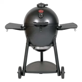 Charcoal Grill and Smoker with Cast Iron Grates, Warming Rack and Locking Lid with 445 Cooking Square Inches in Graphite 1 Charcoal Grill and Smoker with Cast Iron Grates, Warming Rack and Locking Lid with 445 Cooking Square Inches in Graphite 1