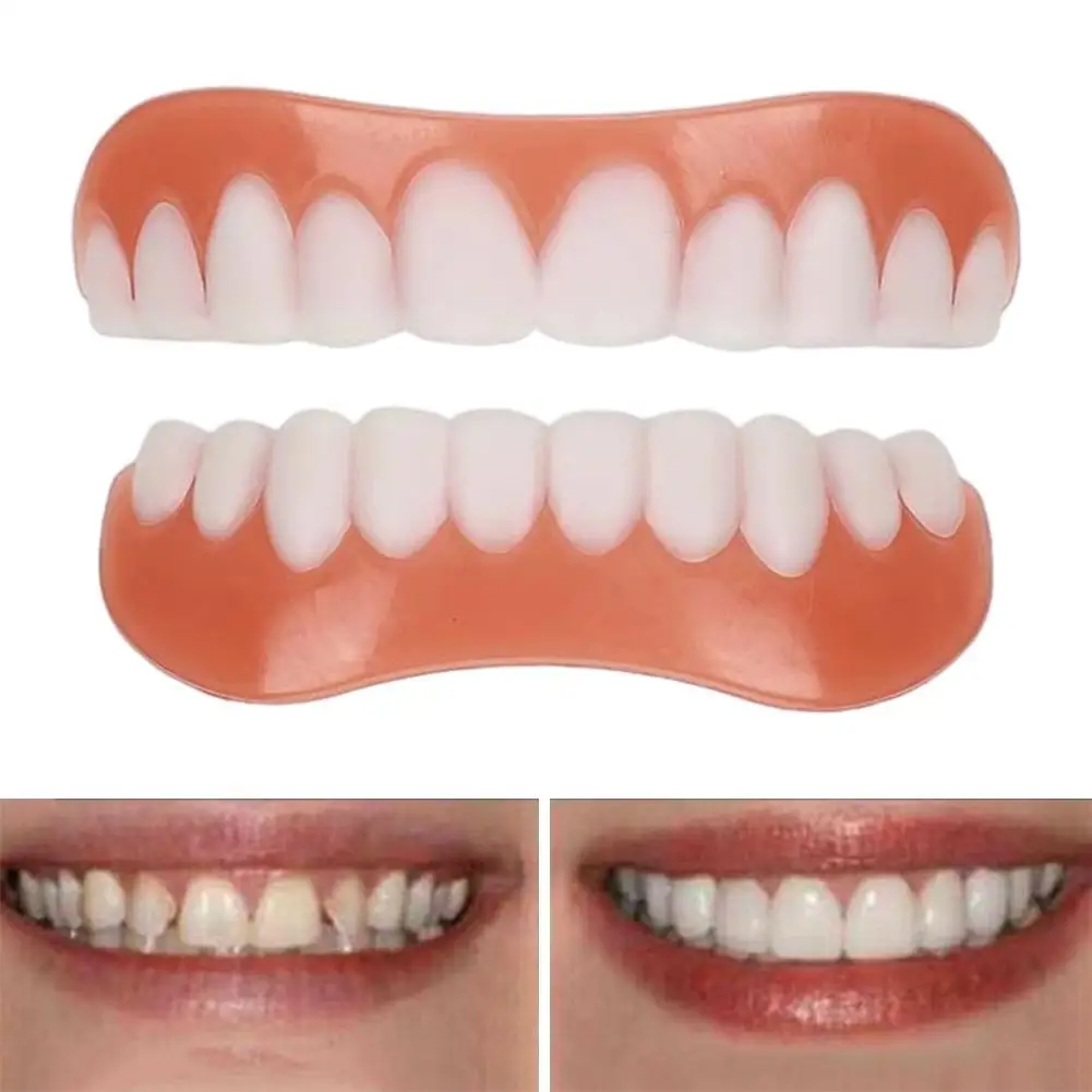 

Upper + Lower Cover Silicone Cosmetic Denture Beauty Tool Braces Care Silicone Simulation Dental Prosthes 2pcs Venda Quente