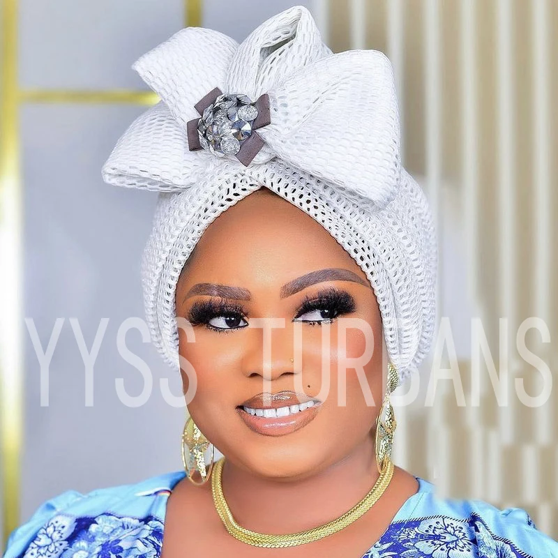 나이지리아 Auto Geles 2022 새 디자이너 메쉬 터번 캡 이미 아프리카 Headtie 이슬람 모자 머리 랩 숙녀 파티 헤드..