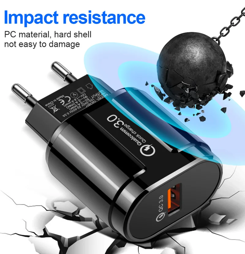 Caricatore USB 24W Quick Charge 3.0 QC3.0 con ricarica rapida, adattatore da parete con spina EU per iPhone, Samsung, Xiaomi - immagine 5