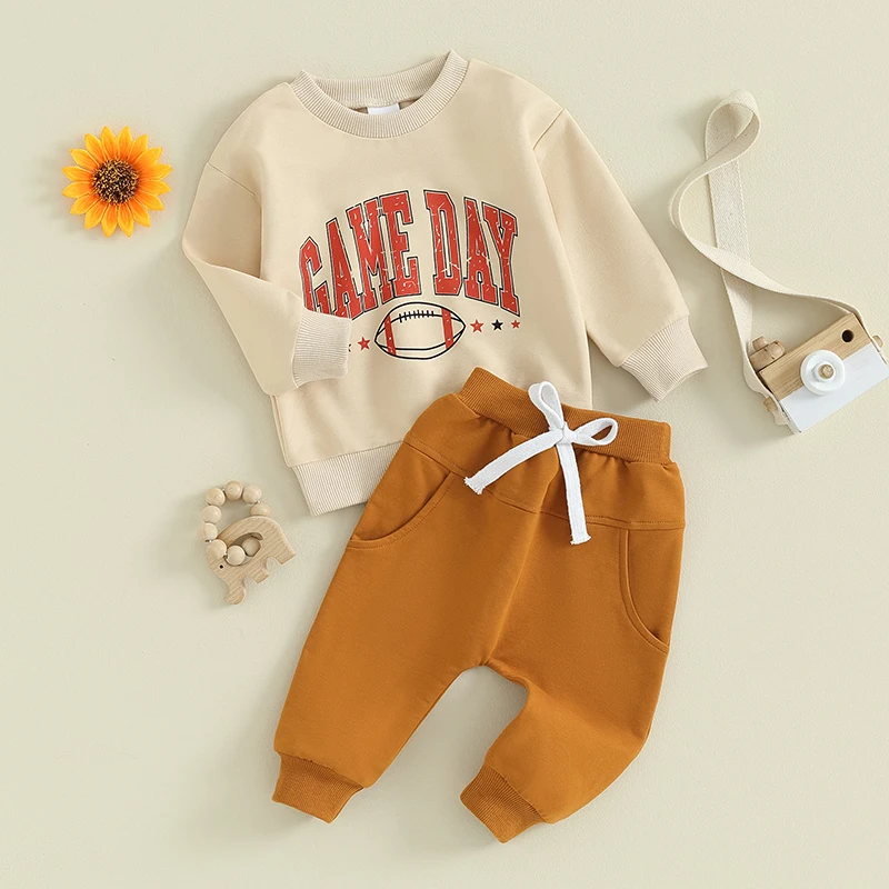 

Toddler Baby Boy Football Clothes Long Sleeve Letter Sweatshirt Pullover Tops Joggers Pants Fall Winter Outfit Set