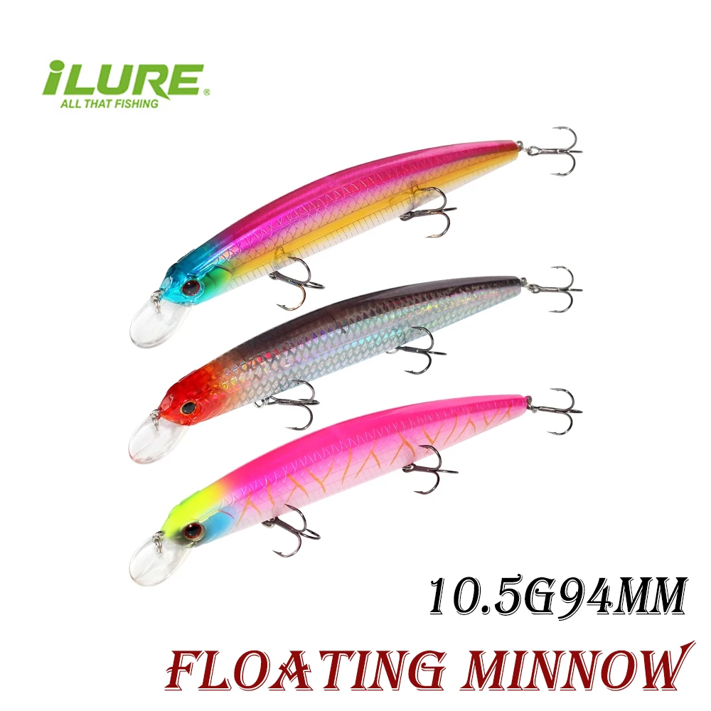 

ILURE Floating Minnow Fishing Lures Artificial Plastic Bait Long Shot Lure Carp Perch Trout Sea Fishing Accessories 94mm10.5g
