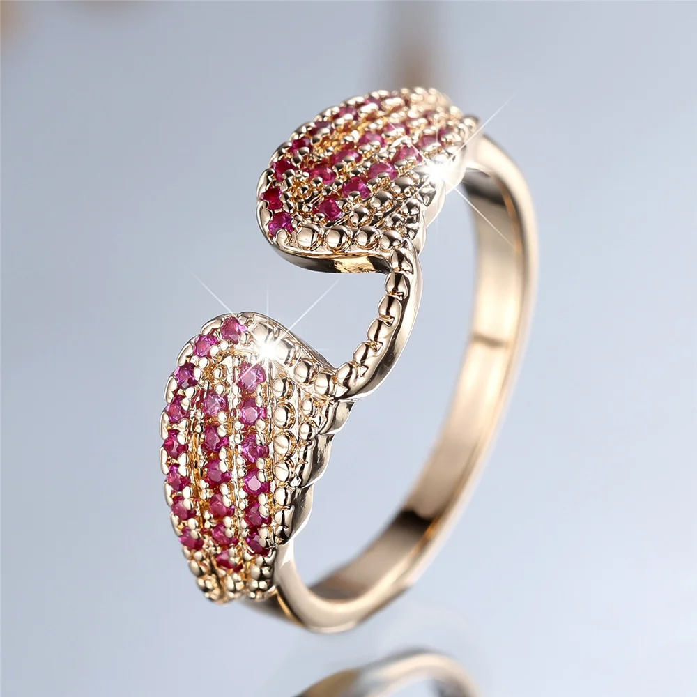 Female Cute Rose Red Zircon Small Stone Ring Vintage Color Angel Wings Engagement Rings Charm Wedding Jewelry For Women